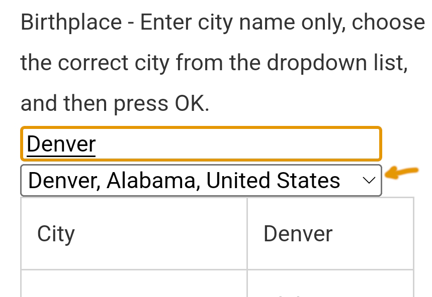 dropdown illustration with city Denver